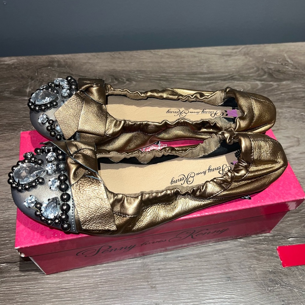 Penny Loves Kenny Metallic Gold Embellished Flats